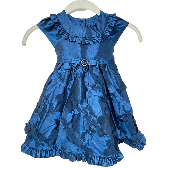 Jona Michelle Royal Blue Girls 18 months Dress Tie back Large Bow w/ Underskirt - Picture 1 of 7